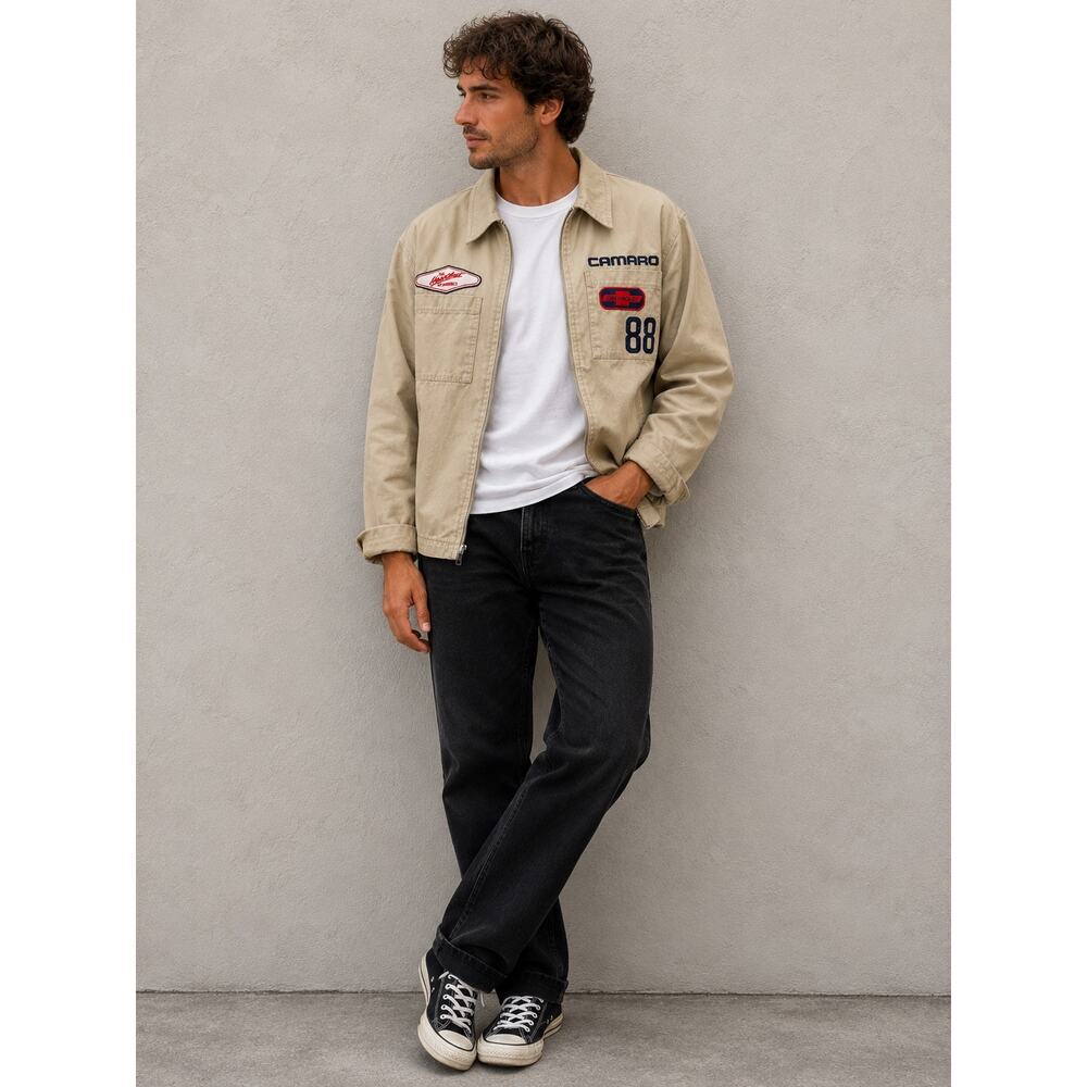 GM Camaro IROC-Z Racing Zip Work Jacket Beige Cotton Chevrolet | Small - Picture 2 of 10
